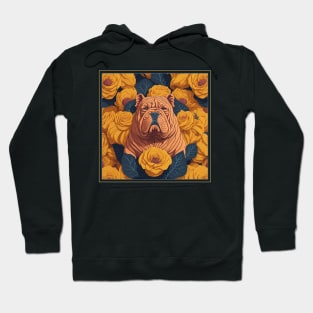 Dogs, sharpei dog and flowers, dog, style vector (Yellow version #3 sharpei) Hoodie